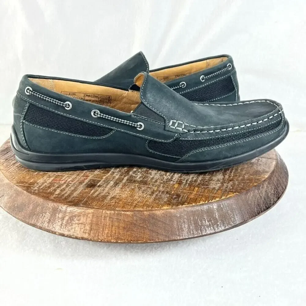 Vionic Shoes Mens Size 12 Earl Loafers Slip On Moc Toe Black Nubuck Leather